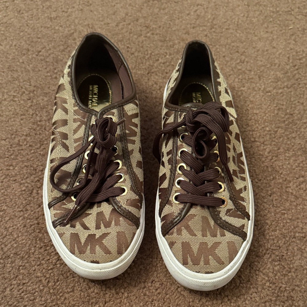 Michael Kors Tan and Brown Monogram Sneakers